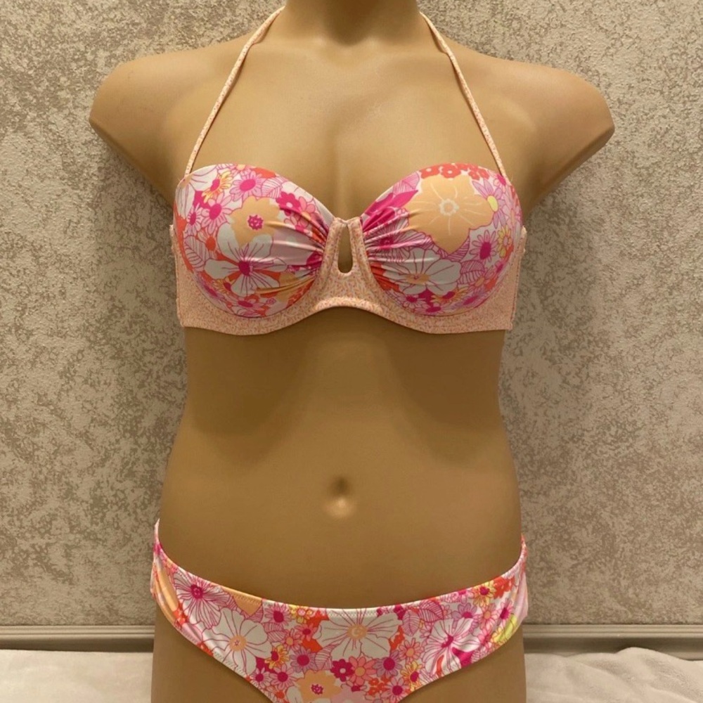 Victoria's Secret Peach and Pink Neon Floral Bikini